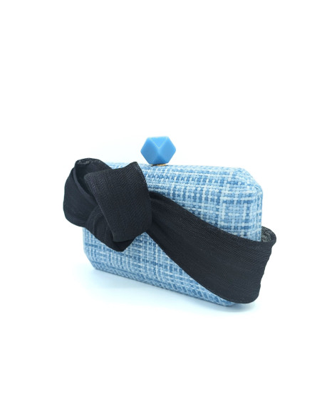 Elegant Light Blue Clutch with Navy Bow - Clutch bags - 2 Elegant Light Blue Clutch with Navy Bow - Clutch bags - 2