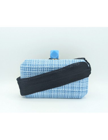 Elegant Light Blue Clutch with Navy Bow - Clutch bags - 8