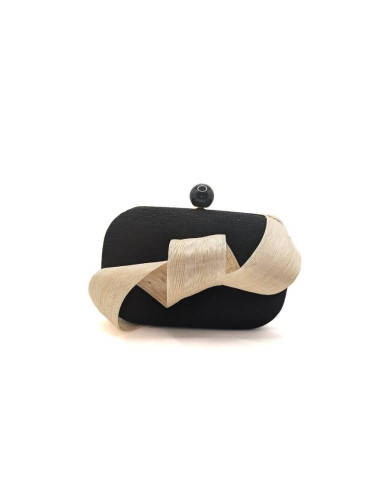 Bolso de mano negro con lazada beige - Bolsos de fiesta - 5
