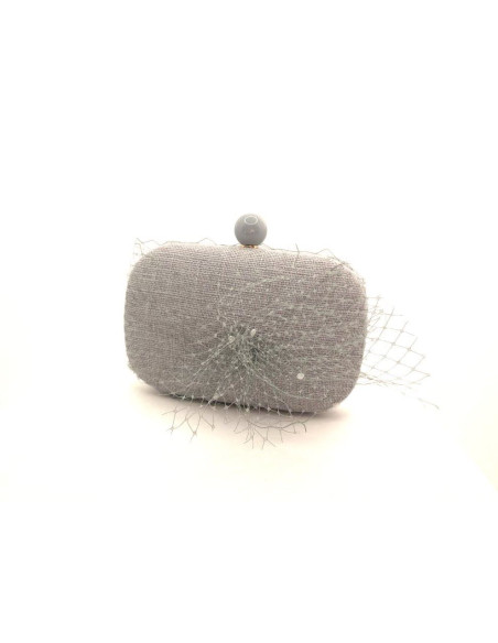 Original clutch madrina de boda gris con velo - Bolsos de fiesta - 3