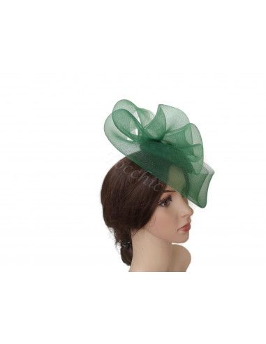 Pequeño Tocado verde con velo para invitada de boda - Pamelas y Tocados para madrinas - 3