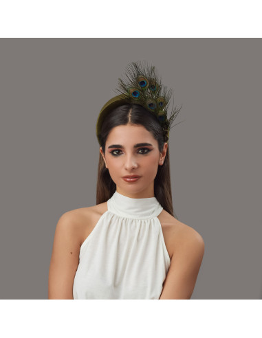 Woman wedding headband moss green - Wedding hats for women - 1