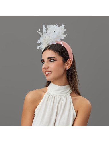 Tocado diadema rosa para invitada original en boda de noche - Pamelas y Tocados para madrinas - 2