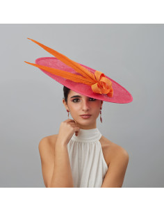 Orange and Fucshia ladies Ascot hat - Wedding hats for women - 1