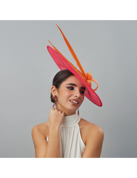Orange and Fucshia ladies Ascot hat - Wedding hats for women - 2 Orange and Fucshia ladies Ascot hat - Wedding hats for women - 2