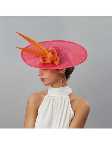 Orange and Fucshia ladies Ascot hat - Wedding hats for women - 3