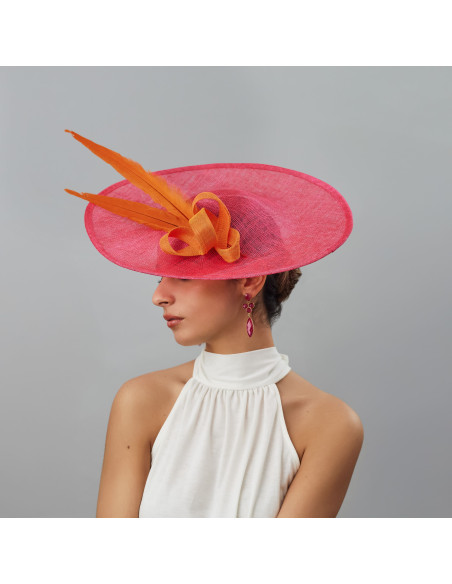 Orange and Fucshia ladies Ascot hat - Wedding hats for women - 3 Orange and Fucshia ladies Ascot hat - Wedding hats for women - 3