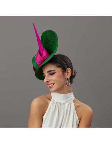 Kentucky Derby Emerald green and fuchsia hat - Wedding hats for women - 2