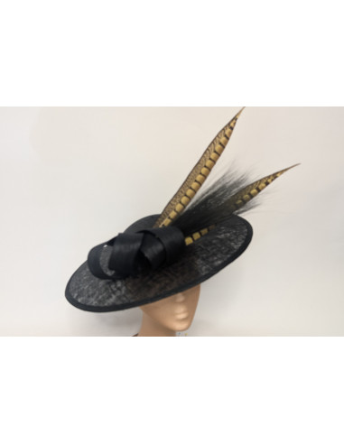 Customized yellow and black hat with feathers - Wedding hats for women - 1