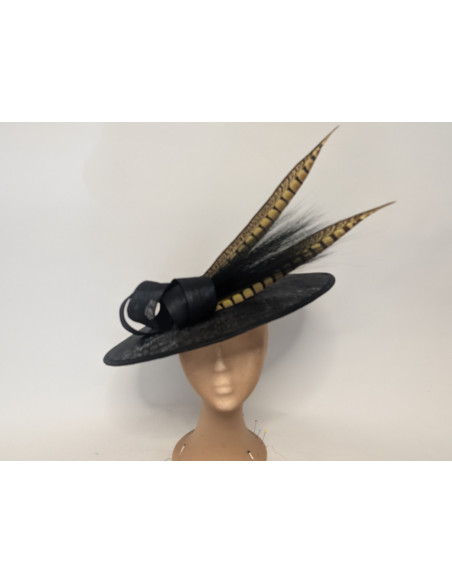 Customized yellow and black hat with feathers - Wedding hats for women - 2 Customized yellow and black hat with feathers - Wedding hats for women - 2