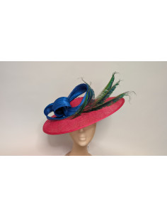 Customized Kentucky derby hat pink and blue with feathers - Wedding hats for women - 1 2