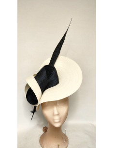 Custom Navy blue and cream Royal Ascot hat. - Wedding hats for women - 1