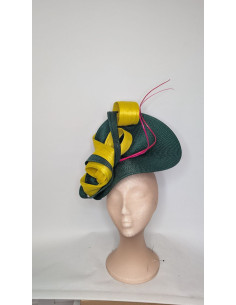 Tocado customizado verde, amarillo y rosa - Pamelas y Tocados para madrinas - 1