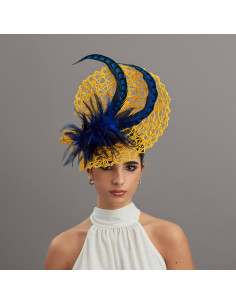 Kentucky derby hat yellow and royal blue - Wedding hats for women - 1