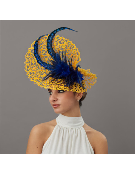 Kentucky derby hat yellow and royal blue - Wedding hats for women - 2