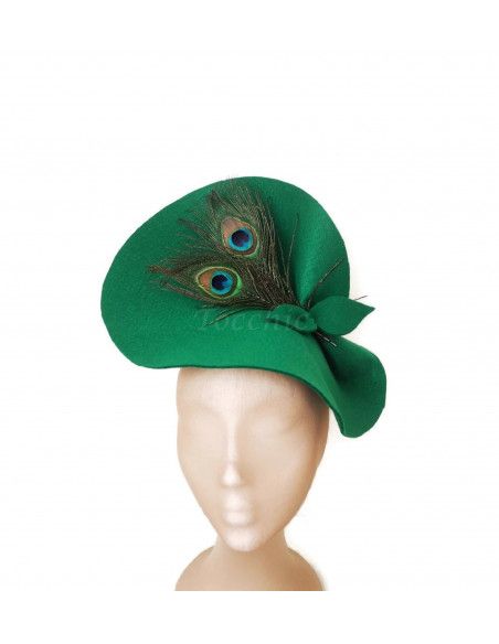 Tocado verde de fieltro con plumas de pavo real - Pamelas y Tocados para madrinas - 2 Tocado verde de fieltro con plumas de pavo real - Pamelas y Tocados para madrinas - 2