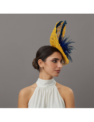 Kentucky derby hat yellow and royal blue - Wedding hats for women - 4