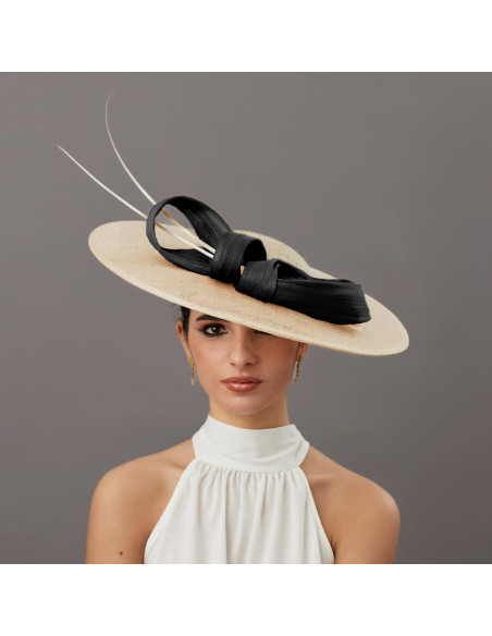 Beige and Black Ascot Hat for Women - Wedding hats for women - 1
