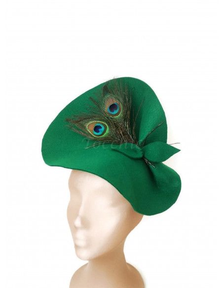 Tocado verde de fieltro con plumas de pavo real - Pamelas y Tocados para madrinas - 4 Tocado verde de fieltro con plumas de pavo real - Pamelas y Tocados para madrinas - 4