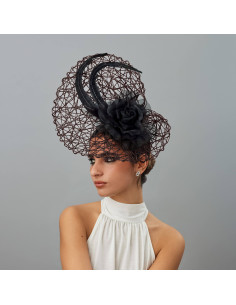Original Sombrero de boda negro para el pelo - Pamelas y Tocados para madrinas - 1