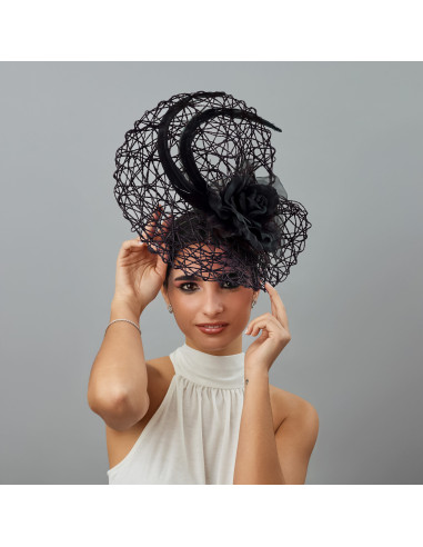 Original Sombrero de boda negro para el pelo - Pamelas y Tocados para madrinas - 2