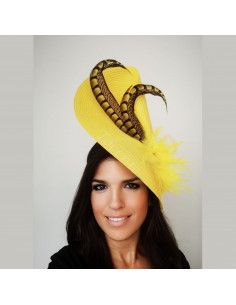 Tocado amarillo para madrina espectacular - Pamelas y Tocados para madrinas - 1