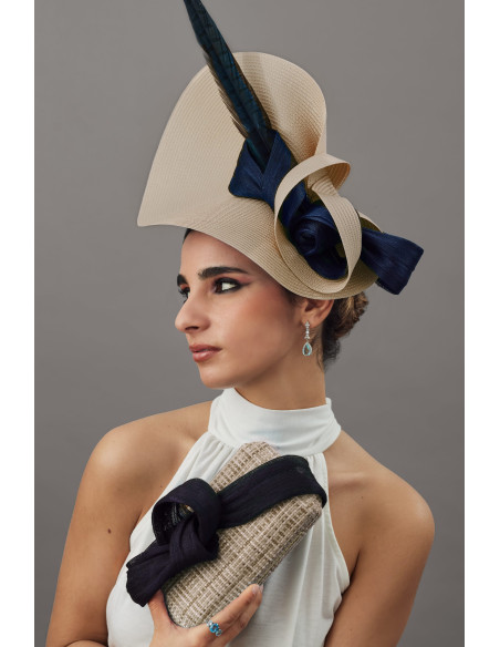 Royal Ascot navy and beige hat - Wedding hats for women - 4 Royal Ascot navy and beige hat - Wedding hats for women - 4