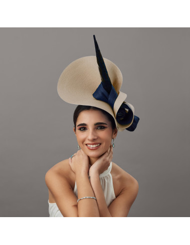 Royal Ascot navy and beige hat - Wedding hats for women - 1