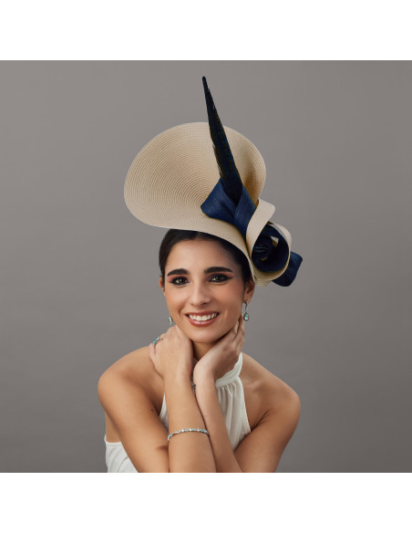 Royal Ascot navy and beige hat - Wedding hats for women - 1