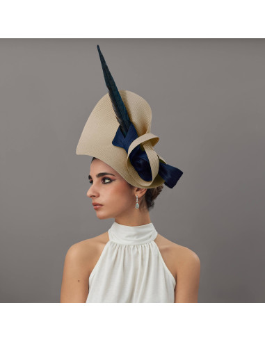 Royal Ascot navy and beige hat - Wedding hats for women - 5