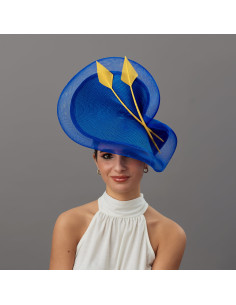 Electric blue and yellow feather hat - Wedding hats for women - 1 2