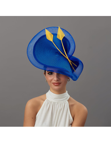 Electric blue and yellow feather hat - Wedding hats for women - 2