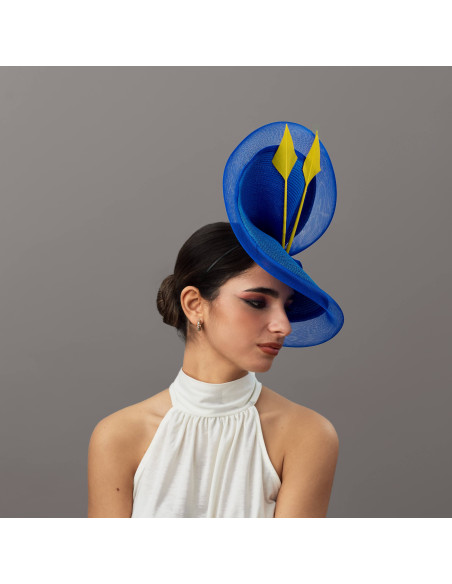Electric blue and yellow feather hat - Wedding hats for women - 3 Electric blue and yellow feather hat - Wedding hats for women - 3