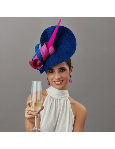 Kentucky Derby royal blue and fuchsia hat - Wedding hats for women - 1