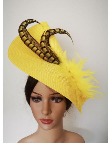 Yellow feathers fascinator hat mother of groom - Wedding hats for women - 6