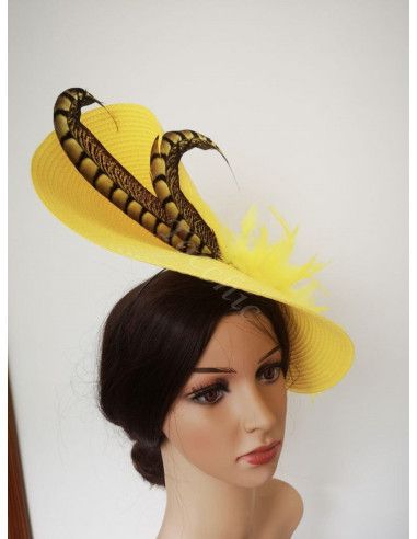Yellow feathers fascinator hat mother of groom - Wedding hats for women - 7