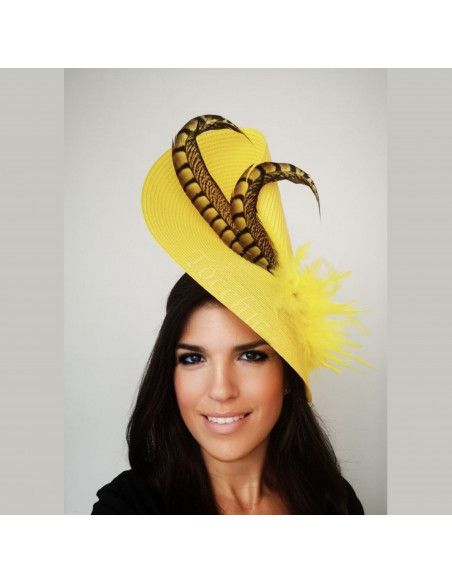 Yellow feathers fascinator hat mother of groom - Wedding hats for women - 8