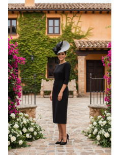 Tocado de boda gris y negro para invitada con plumas - Pamelas y Tocados para madrinas - 2 2
