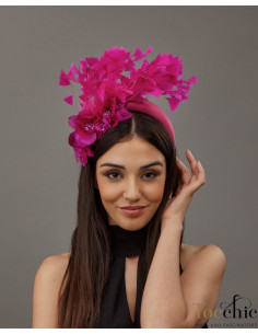 Tocado diadema rosa para invitada original en boda de noche - Pamelas y Tocados para madrinas - 4