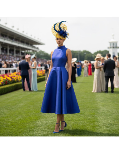 Kentucky derby hat yellow and royal blue - Wedding hats for women - 5