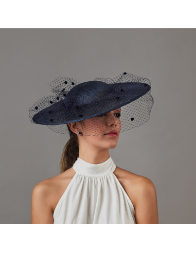 Navy blue women hat with veil for church - Wedding hats for women - 1