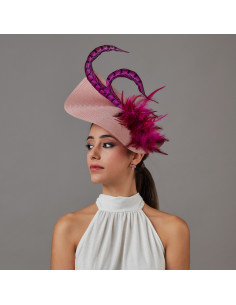 Fuchsia large fascinator hat - Wedding hats for women - 1