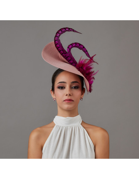 Fuchsia large fascinator hat - Wedding hats for women - 3 Fuchsia large fascinator hat - Wedding hats for women - 3