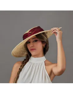 Beige and burgundy Royal Ascot hat for woman - Wedding hats for women - 1