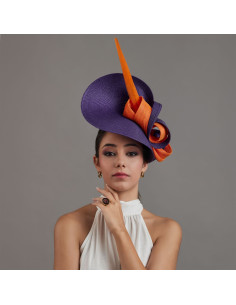 Purple and Orange Kentucky derby hat for woman - Wedding hats for women - 1 2