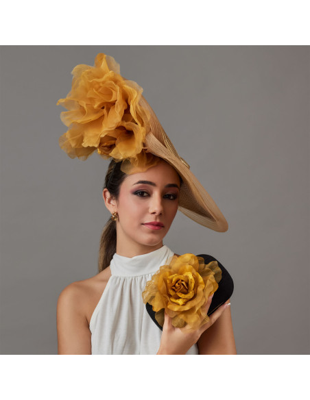 Woman Kentucky derby hat gold with flowers - Wedding hats for women - 5 Woman Kentucky derby hat gold with flowers - Wedding hats for women - 5