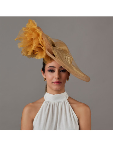 Woman Kentucky derby hat gold with flowers - Wedding hats for women - 1