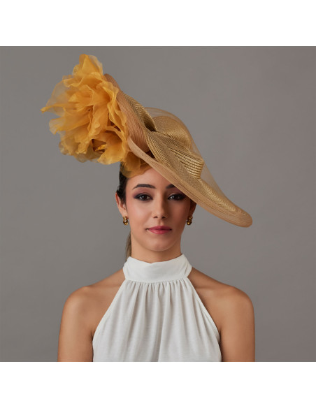 Woman Kentucky derby hat gold with flowers - Wedding hats for women - 1