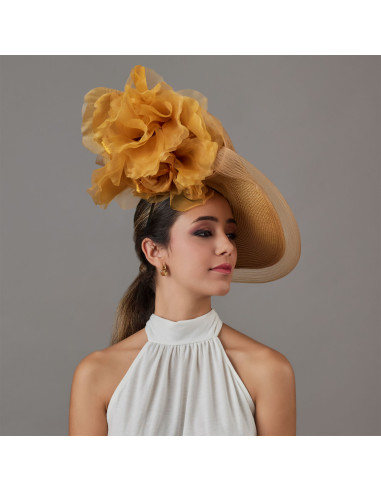 Sombrero dorado con velo para madre novia boda - Pamelas y Tocados para madrinas - 3