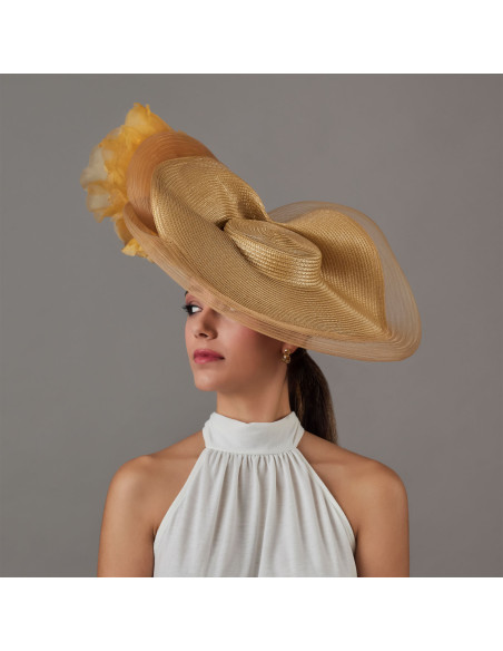 Sombrero dorado con velo para madre novia boda - Pamelas y Tocados para madrinas - 4 Sombrero dorado con velo para madre novia boda - Pamelas y Tocados para madrinas - 4